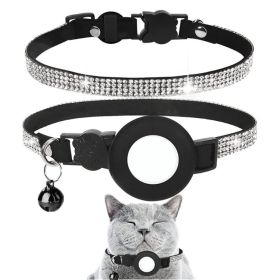 Rhinestone Decor Pet Collar For Airtag Tracker Case (Color: black, Type: Pet supplies)