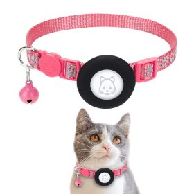Pet Cat Reflective Collar With Bell For Airtag Tracker (Color: Rose Red, Type: Pet supplies)