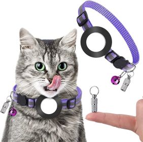 Pet Anti Lost Address Pendant Collar With Bell For Airtag (Color: Purple, Type: Pet supplies)