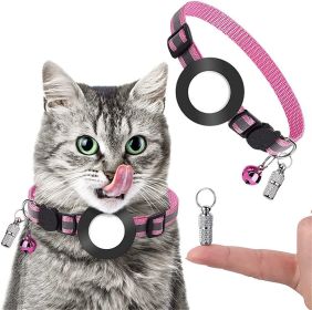 Pet Anti Lost Address Pendant Collar With Bell For Airtag (Color: pink, Type: Pet supplies)