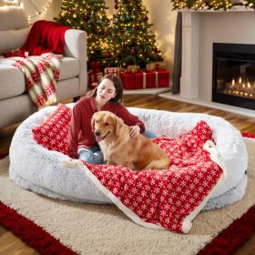 Human Dog Bed Large Washable Faux Fur Orthopedic Pet Bed (Color: Grey-Christmas, size: 6XL(71"L x 45"W x 12"Th))