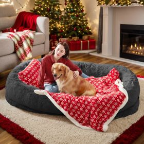 Human Dog Bed Large Washable Faux Fur Orthopedic Pet Bed (Color: DarkGrey-Christmas, size: 6XL(71"L x 45"W x 12"Th))