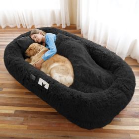 Human Dog Bed Large Washable Faux Fur Orthopedic Pet Bed (Color: black, size: 6XL(71"L x 45"W x 12"Th))