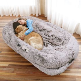 Human Dog Bed Large Washable Faux Fur Orthopedic Pet Bed (Color: RustWhite, size: 6XL(71"L x 45"W x 12"Th))