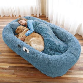Human Dog Bed Large Washable Faux Fur Orthopedic Pet Bed (Color: Navy, size: 6XL(71"L x 45"W x 12"Th))