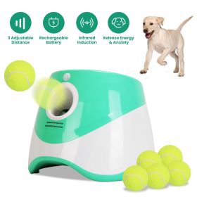 Automatic Dog Ball Launcher Included 6 Tennis Balls Dog With 3 Adjustable Launch Distance Interactive Ball Thrower Fetch Machine For Small Medium Dogs (Color: green)
