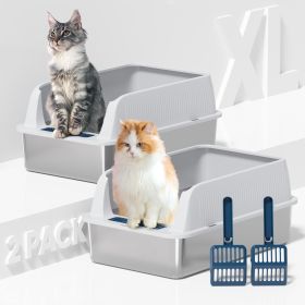 Stainless Steel Cat Litter Box with High Sides Lid, Extra Large XL for Big Cats (Color: 2PK-Light Grey, size: 24"L x 16"W x 11"H)