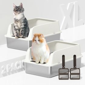 Stainless Steel Cat Litter Box with High Sides Lid, Extra Large XL for Big Cats (Color: 2PK-Ivory White, size: 24"L x 16"W x 11"H)