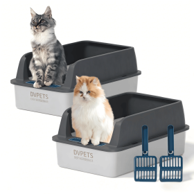 Stainless Steel Cat Litter Box with High Sides Lid, Extra Large XL for Big Cats (Color: 2PK-Dark gray, size: 24"L x 16"W x 11"H)