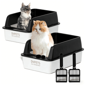 Stainless Steel Cat Litter Box with High Sides Lid, Extra Large XL for Big Cats (Color: 2PK-Black, size: 24"L x 16"W x 11"H)