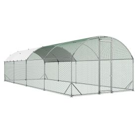 Large Metal Chicken Coop, 9 x 25 x 6.6 ft, Walk-in Chicken Run House with Waterproof Cover & Sturdy Frame (Design of Roof: Dome Roof, size: 2.7x7.6x2 m)