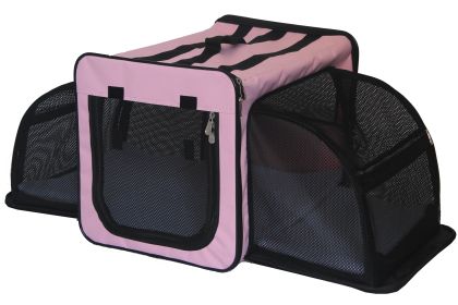 Pet Life Capacious Dual-Expandable Wire Folding Lightweight Collapsible Travel Pet Dog Crate (Color: pink, size: small)