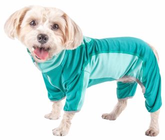 Pet Life Active 'Warm-Pup' Heathered Performance 4-Way Stretch Two-Toned Full Body Warm Up (Color: green, size: large)