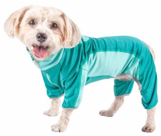 Pet Life Active 'Warm-Pup' Heathered Performance 4-Way Stretch Two-Toned Full Body Warm Up (Color: green, size: X-Small)