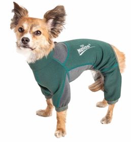 Dog Helios 'Rufflex' Mediumweight 4-Way-Stretch Breathable Full Bodied Performance Dog Warmup Track Suit (Color: green, size: X-Large)