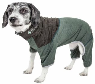 Pet Life Active 'Embarker' Heathered Performance 4-Way Stretch Two-Toned Full Body Warm Up (Color: green, size: small)