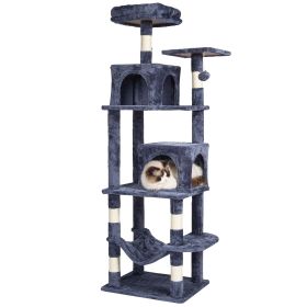 Cat Tree for Indoor Cats, 63" Cat Tower with 2 Cat Condos, Sisal Scratching Post, Hammock, Top Perch, Jumping Platforms (Default: Default)