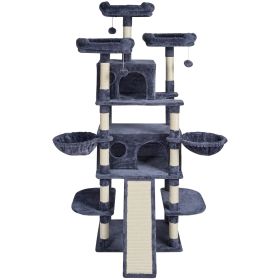 Cat Tree for Indoor Cats, 68.5" Cat Tower with 2 Cat Condos, Sisal Scratching Post, Hammocks, Top Perches, Jumping Platforms and Ramp (Default: Default)