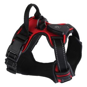 Dog Harness Rechargeable LED Dog Harness No Pull Lighted Dog Vest with Handle (Color: Red, size: S)