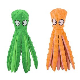 2Pcs Squeaky Dog Toys No Stuffing Crinkle Plush Octopus Dog Teething Toy Interactive (Color: Green_Orange)
