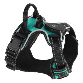 Dog Harness Rechargeable LED Dog Harness No Pull Lighted Dog Vest with Handle (Color: green, size: L)