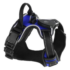 Dog Harness Rechargeable LED Dog Harness No Pull Lighted Dog Vest with Handle (Color: Dark Blue, size: L)