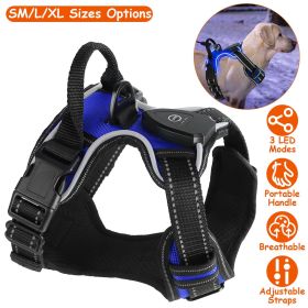 Dog Harness Rechargeable LED Dog Harness No Pull Lighted Dog Vest with Handle (Color: Dark Blue, size: XL)