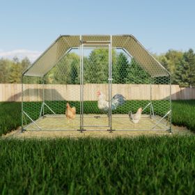 9.94 ft. x 6.46 ft. x 6.36 ft. Metal Large Chicken Coop Walk-in Poultry Cage Run Flat Shaped with Waterproof Cover (Color: Silver)