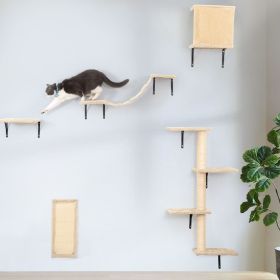 5 Pcs Wall Mounted Cat Climber Set;  Floating Cat Shelves and Perches; Modern Cat Furniture (Color: Beige)