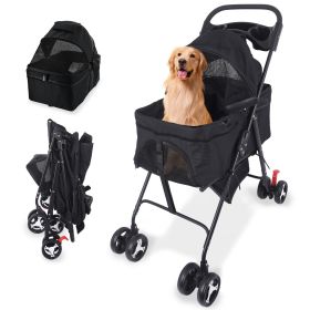 3 in 1 Stroller, 4 Wheels Pet Stroller Stroller for Medium Small Dog Cats Up to 50lbs (Color: black)