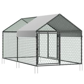 Metal Chicken Coop for 4-6 Chickens, 3.3 x 6.6 x 3.3 ft, Small Chicken Cage with Waterproof Cover & Double Doors (Design of Roof: Spire, size: 1x2x1 m)