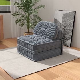 Fully Compressible Folding Sofa Bed Convertible to Sleeping Chair with Foldable Mattress Pillow Top & Backrest (Color: Gray)