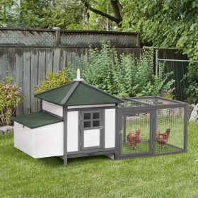 77" Wooden Chicken Coop with Nesting Box, Cute Outdoor Hen House with Removable Tray, Ramp Run, for Garden Backyard, Gray (Color: Grey)