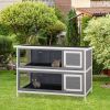 54" 2-Story Large Rabbit Hutch Bunny Cage Wooden Pet House Small Animal Habitat with Lockable Doors