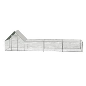 26'Lx6.7'Wx6.6' ft Large Metal Chicken Coop, Walk-in Chicken Run, Galvanized Wire Poultry Chicken Hen Pen Cage (Color: as picture)