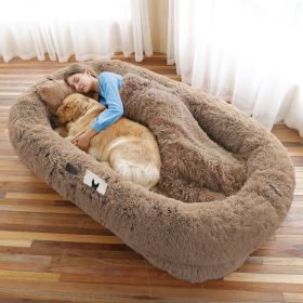 Human Dog Bed Large Washable Faux Fur Orthopedic Pet Bed (Color: Khaki, size: 6XL(71"L x 45"W x 12"Th))
