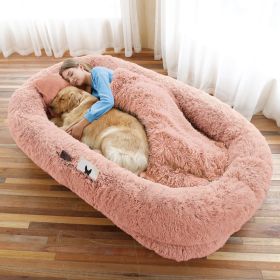 Human Dog Bed Large Washable Faux Fur Orthopedic Pet Bed (Color: pink, size: 6XL(71"L x 45"W x 12"Th))