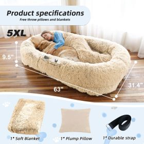 Human Dog Bed Large Washable Faux Fur Orthopedic Pet Bed (Color: Beige, size: 5XL(63"L ×31.4"W ×9.5"Th))