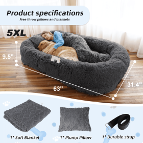 Human Dog Bed Large Washable Faux Fur Orthopedic Pet Bed (Color: DarkGrey, size: 5XL(63"L ×31.4"W ×9.5"Th))