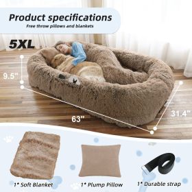 Human Dog Bed Large Washable Faux Fur Orthopedic Pet Bed (Color: Khaki, size: 5XL(63"L ×31.4"W ×9.5"Th))