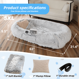 Human Dog Bed Large Washable Faux Fur Orthopedic Pet Bed (Color: Gray, size: 5XL(63"L ×31.4"W ×9.5"Th))