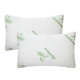 Bamboo Memory Foam Pillow Hypoallergenic Bed Pillow For Head Neck Rest Sleeping Shredded Pillow W/ Washable Cover (Color: White, size: Queen)