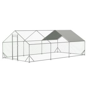 Large Metal Chicken Coop, Walk-in Chicken Run,Galvanized Wire Poultry Chicken Hen Pen Cage (Color: as picture)