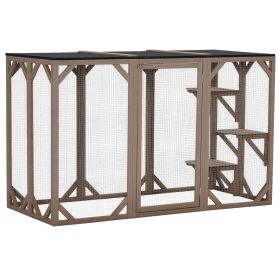 Cat Cage Catio Outdoor Enclosure with Waterproof Roof Multi Level (Color: Brown)