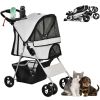 Dog Stroller, One-click Folding Pet Stroller with Cup Holder, 4 Wheels Travel Carrier w/ Brakes