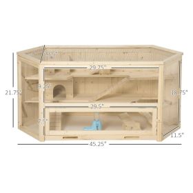3 Tier Wooden Hamster Cage Small Animal Activity House with Tray (Option: Natural)