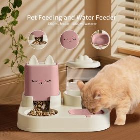 Automatic Pet Feeder With 2200mL-74oz Water Fountain, 1800mL- 60oz Food Dispenser Combo (Option: Pink)