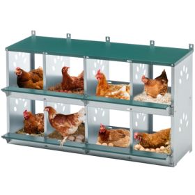 8 Compartment Chicken Nesting Boxes,For Laying Eggs, Metal Poultry Nest Box Wall Mount for Chickens, Hens, Large Vented Holes Chicken Coop Box (Option: Green)