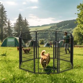 8 Pieces Of Heavy-duty Metal Game Fence (Color: black)