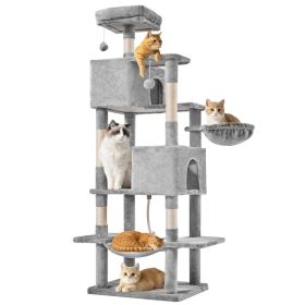 66 Inch Cat Tree Tower, Large Multi-Cat Climbing Extended Platform, Indoor Cats And Kittens Play (Option: Light Grey)